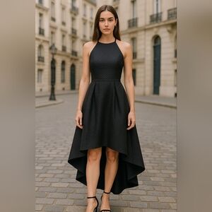 Aidan Mattox Black Textured High Low Cocktail Dress Party Evening Size 6